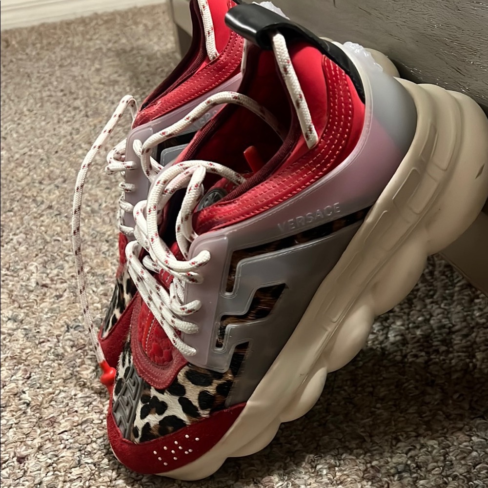 Versace Red and Leopard Sneakers